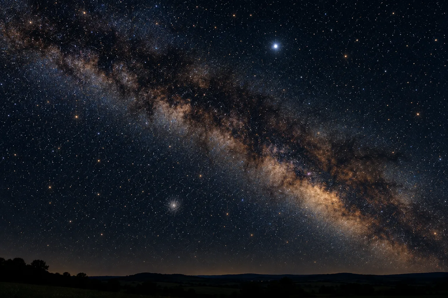 A large faint constellation high in a summer sky above a dark horizon.