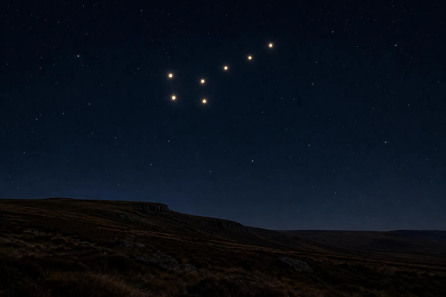 The seven stars of the Plough above a dark northern horizon.