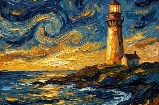 Example: a lighthouse photo in the Starry Night style